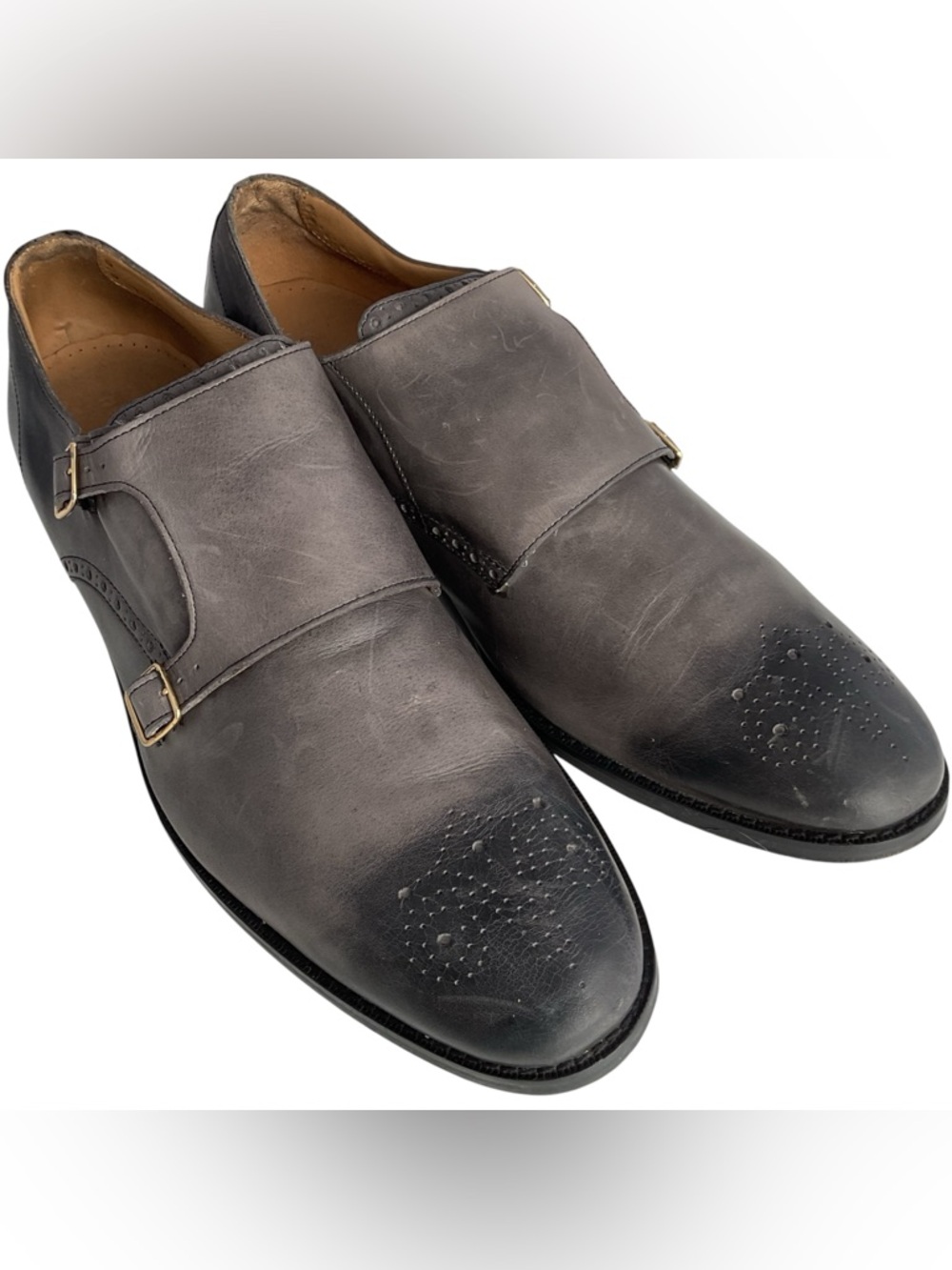 Cole Haan C13418 Grey Leather Double Monk Strap Brogue Dress Shoes Men’s 13M